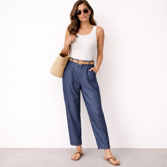 Ann Taylor Pants - Ann Taylor Size 4 Lyocell / Linen Blend Pants Chambray Blue Womens Mid Rise